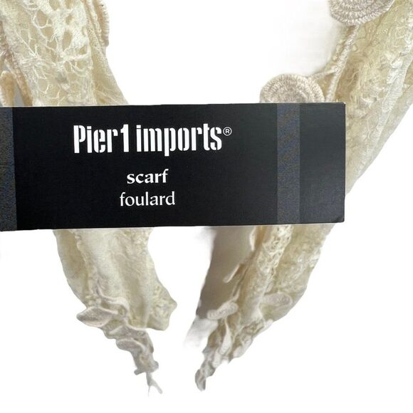 NWT Pier 1 Imports Scarf Nylon Blend Cream Dangle Doilies Boho Chic - Picture 13 of 16